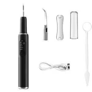 Tooth polisher, teeth whitening kit, rechargeable tooth polisher, teeth cleaning kit including 2 brush heads, 5 speed settings and an LED light, waterproof (black) #FathersDayGift
