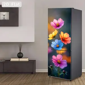 Removable Self-Adhesive Refrigerator Stickers, 30x180cm PVC Covering, DIY Home Decor, Landscape Lotus Fish Theme, 2pcs Set