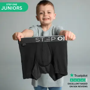 Step One Junior Trunk - Black Currants, Anti-Chafe, Breathable Bamboo Fabric, UltraGlyde Panels, Hidden Elastic Pouch, Premium Underwear, Athletic Daily wear