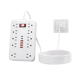 US PLUG 16-in-1 Power Strip with Surge Protection and One-Touch Control Switch Wall-Mountable Extension Cord for Office, Study, Home, and School Use - US Plug, 110V-220V Rectangle Power Supply with Overload Protection
