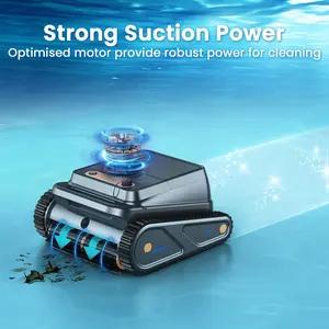 Wireless Swimming Pool Cleaning Robot with Wall Climbing Function, 4 Adjustable Cleaning Modes, Extra Long Runtime, IPX8 Waterproof, Super Strong Suction Power, Fits All Large Size Above-Ground, Automatic Pool Vacuum Cleaner for Leaves, Sand