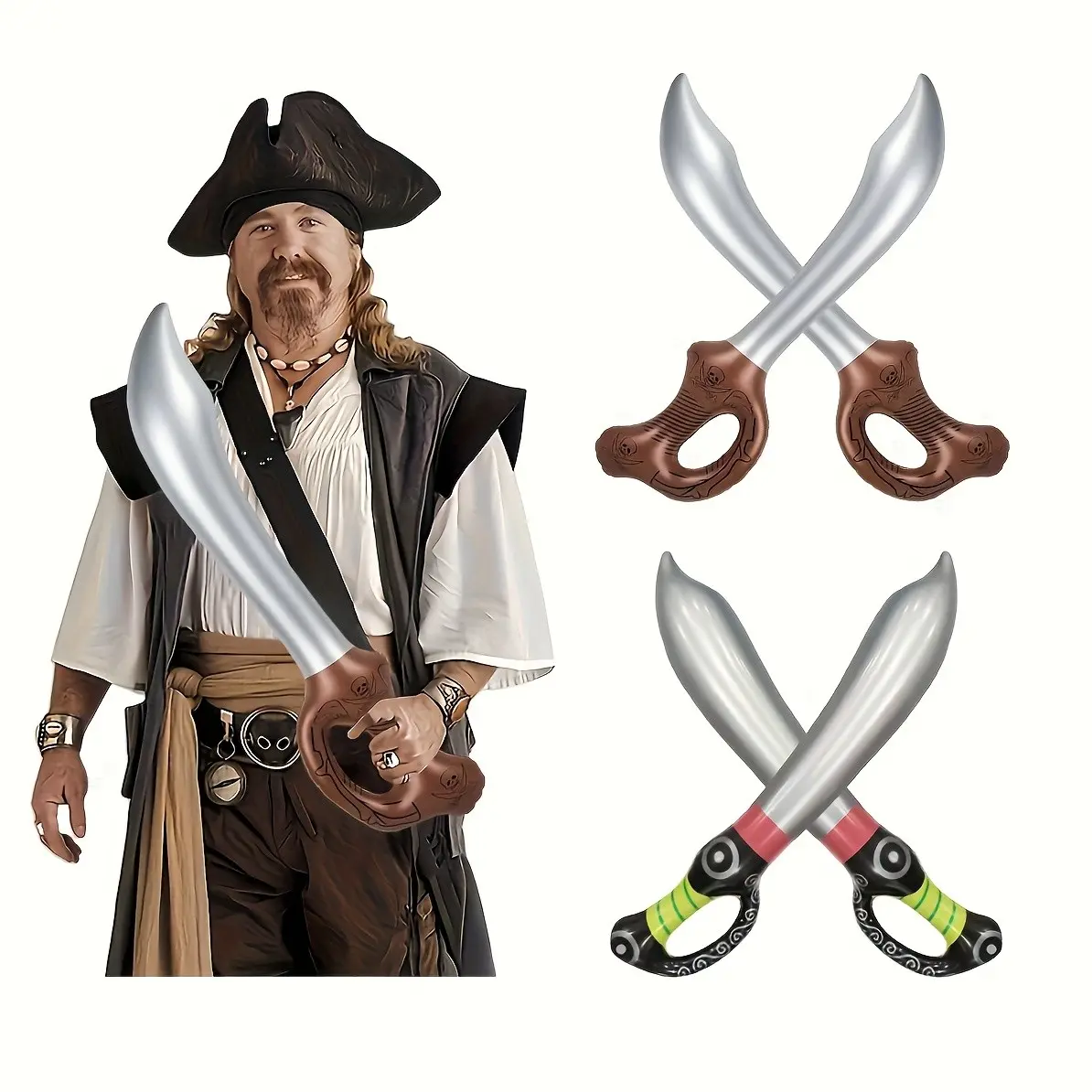 8pcs Inflatable Pirate Party Skull Knife Decorative Balloons, PVC Material, Outdoor Festival Decoration, Carnival Party Gift, Theme Party Birthday Present, Balloon Decorations