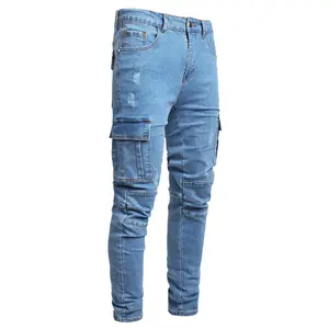 JUNBAOSS Men's Slim Fit Stretch Jeans Cargo Skinny Jeans for Men, Distressed Straight Leg Fashion Casual Comfort Flex Waist Denim Pants, Menswear Classic Street Style Cotton Fabric Jean Natural Hipster Personalized Stylish Jeans with Pockets