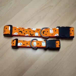 Halloween Ghost with Stars on orange Cat and Dog Collar