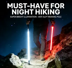 Laser Saber Style Trekking Poles - Non-Foldable Built-in LED Light Strip Hiking Sticks, Adjustable Waterproof Aircraft Aluminum with Anti-Slip Grip, Photo Ready for Night Hiking Camping Emergency Safety TikTok Shots tiktokshopspringglowup