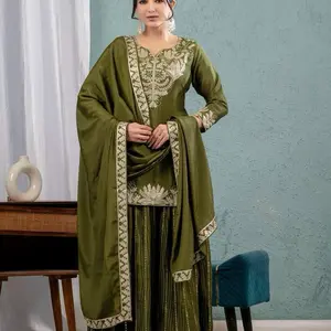 Women plazo chinnon silk Indian suit party casual summer wear