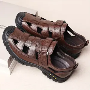 Men's Outdoor Leather Closed-Toe Sandals Breathable Casual Hiking Shoes