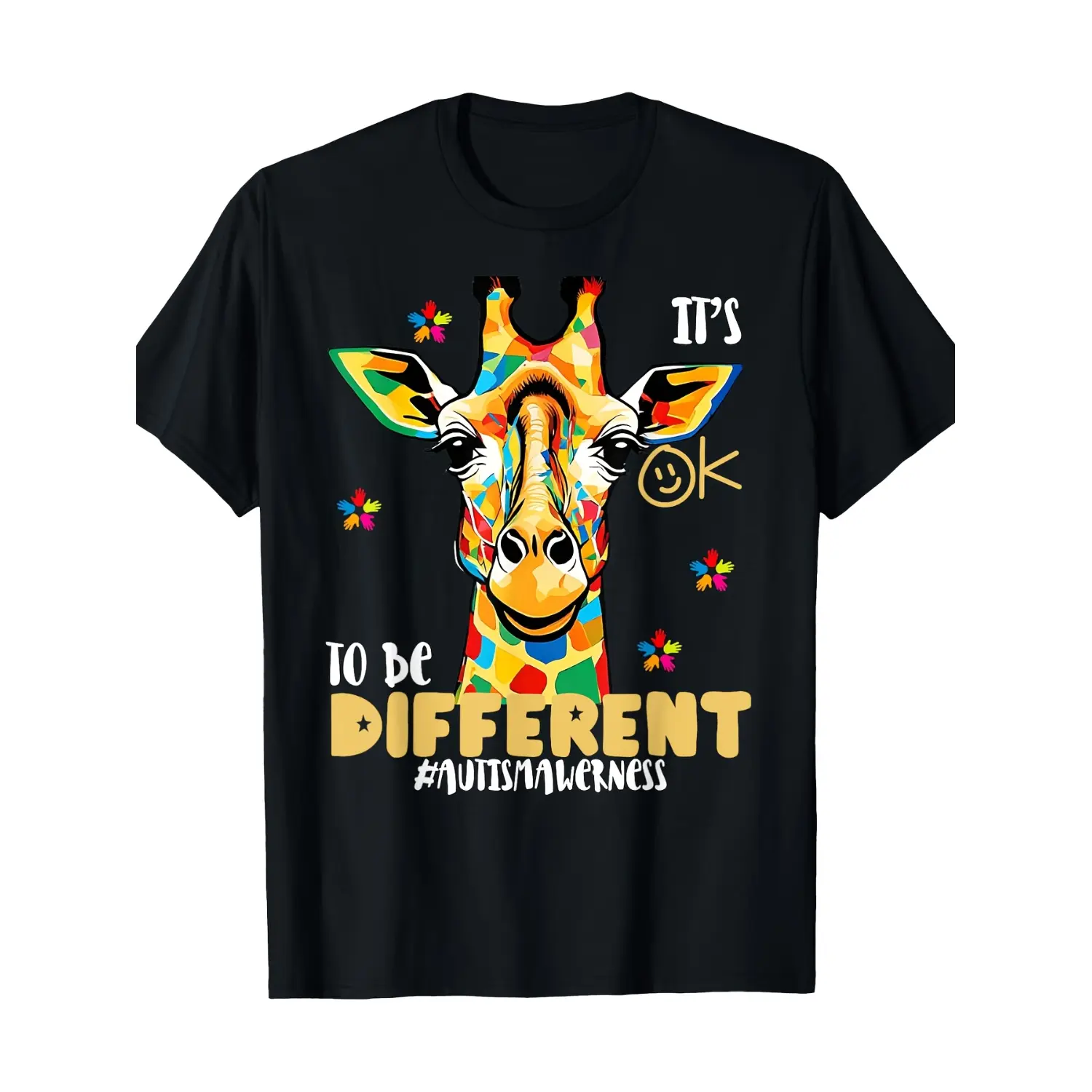 Creative Design  Animal Print Autism Awareness Cute Giraffe Animal Its Ok To Be Different Men Women Gift T-Shirt-220g T-shirt 100% cotton