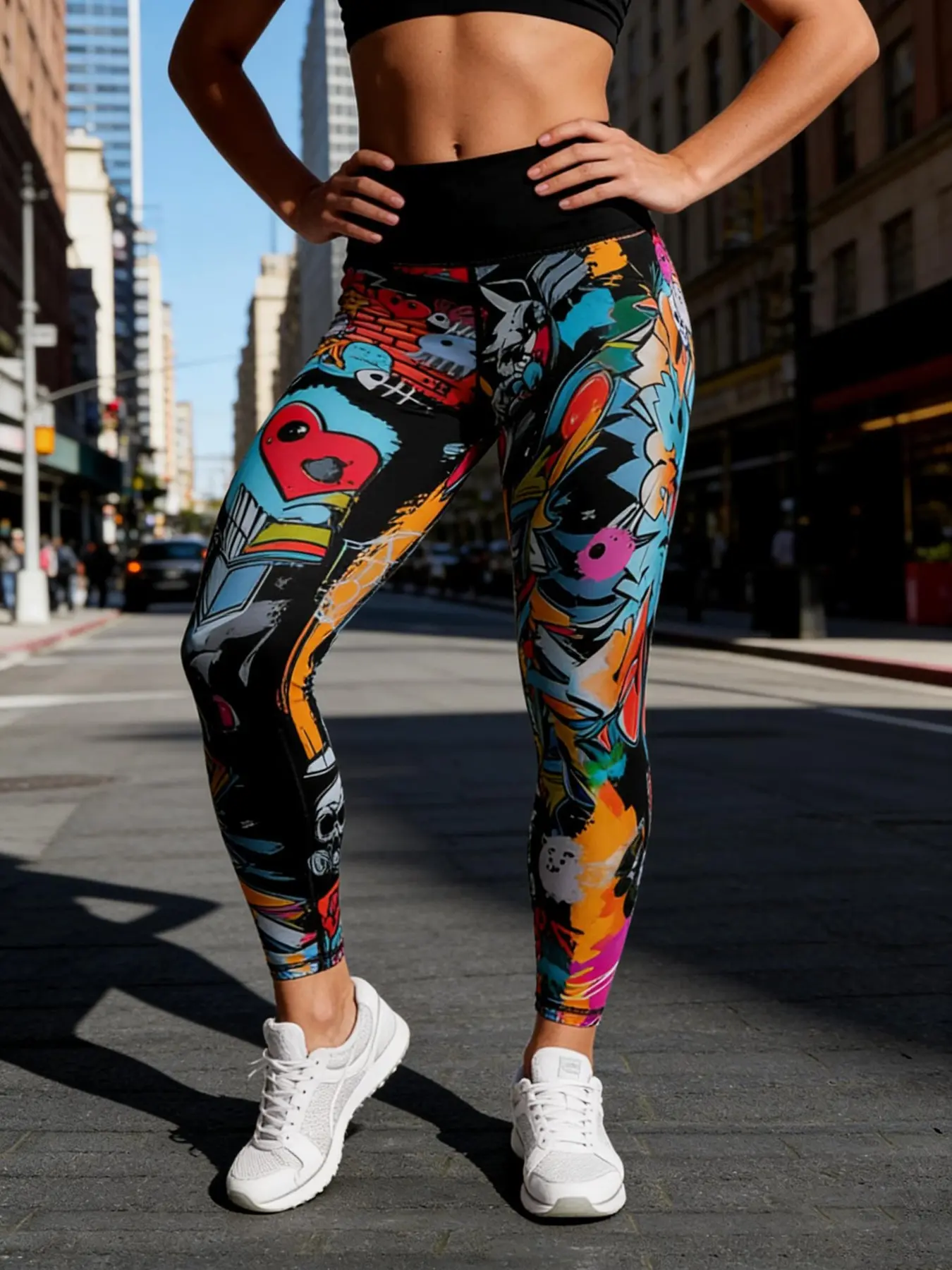 Women's High Waisted Printed Yoga Workout Pants, Colorblock Graffiti Design, Butt Lifting Tummy Control, Casual Sportswear for All Seasons, High Waisted Leggings, Athletic Leggings, High Waist Activewear