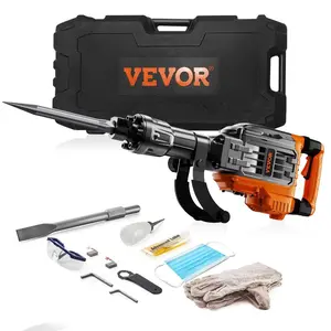 summervibes Heavy Duty 3500W Electric Demolition Jack Hammer Tool Kit, Concrete Breaker Power Tool with 2 Chisels, Gloves, 360-Degree Swiveling Front Handle, 1900 BPM for Trenching, Black, Power Tools