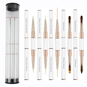 5Pcs Nail Art Bushes Set Double-Ended Professional Manicure Gel Polish Nail Art Design Painting Tools Nail Art Liner Brush (5/7/9/11/15/20mm) for Nails Detail, Long Lines, Ombre, Drawing Nail Art Accessories