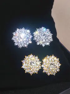 Artificial Zircon Decor Stud Earrings, Fashionable Flower Design Earrings for Women, Elegant Jewelry for Party, Daily Clothing Decor for Girl, Statement Earrings