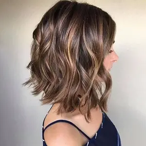 Daphne- True-Hold Glueless Wig Fashion Balayage Short Wavy Bob 13X4 Lace Frontal Side Part Human Hair Wig