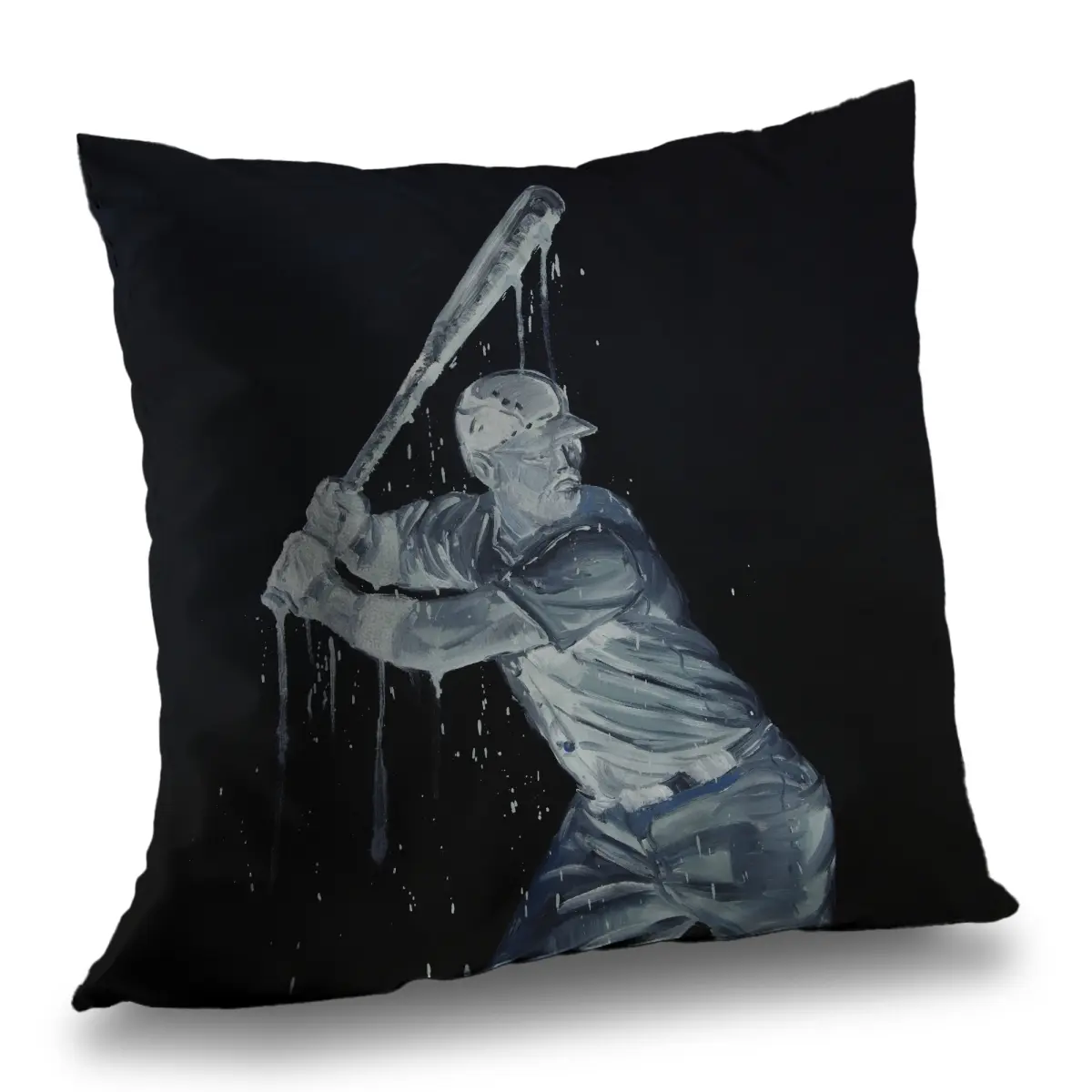 Begin Home Decor C1PT14149JXWWS 14 x 14 in. Baseball Player Blue American Poly Twill Throw Pillow - Decor