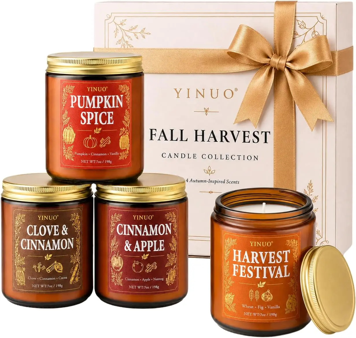 Fall Scented Candles Gift Set, 4 Pack Soy Coconut Wax Pumpkin Candle Set MKCLDE