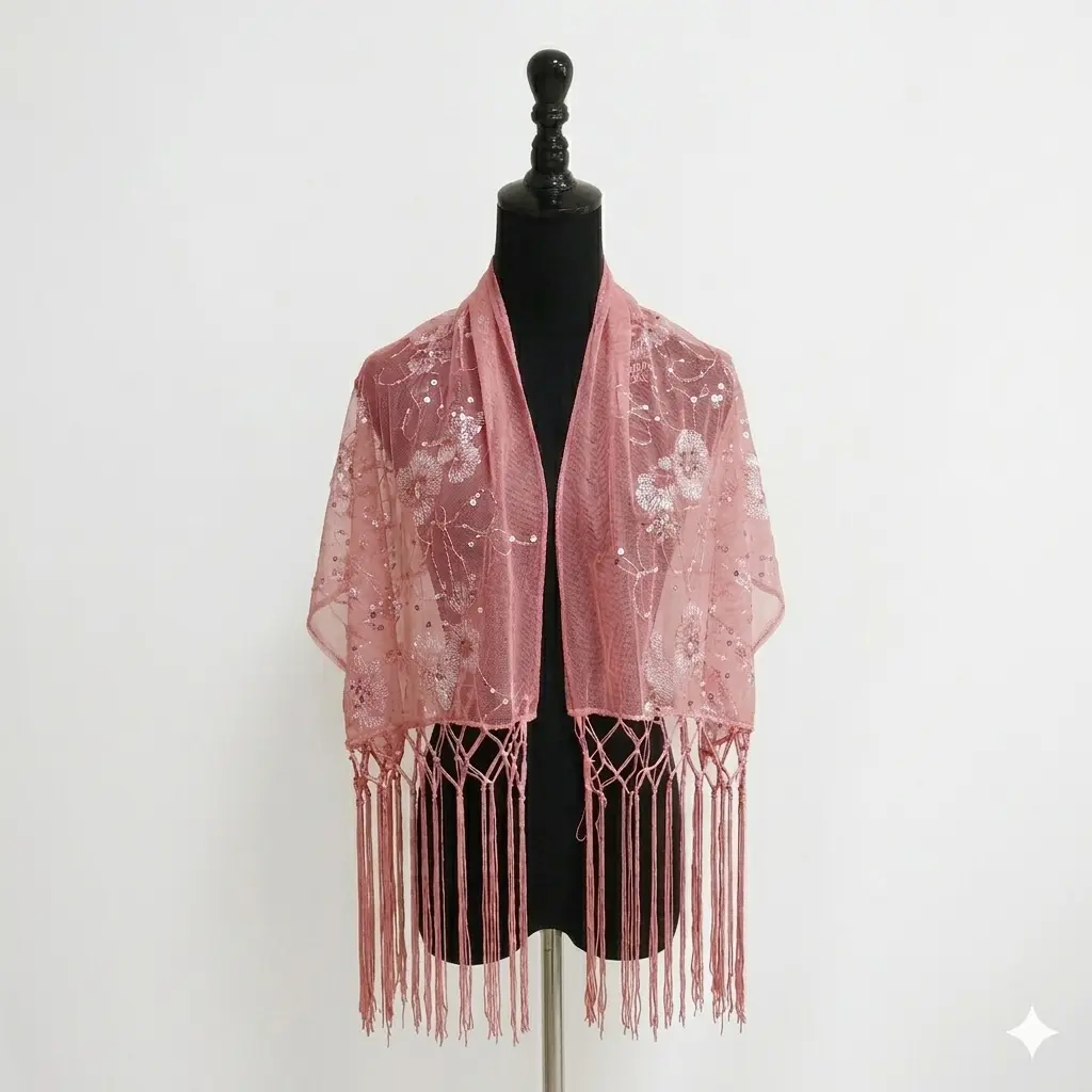Sequin Chiffon Mesh See-Through Shawl Scarf Cover-Up Wrap