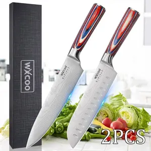 2PCS Stainless Steel Santoku Multipurpose Utility Knife Sharp Boning Chef Cooking Sashimi Knife Handmade for Kitchen Convenience