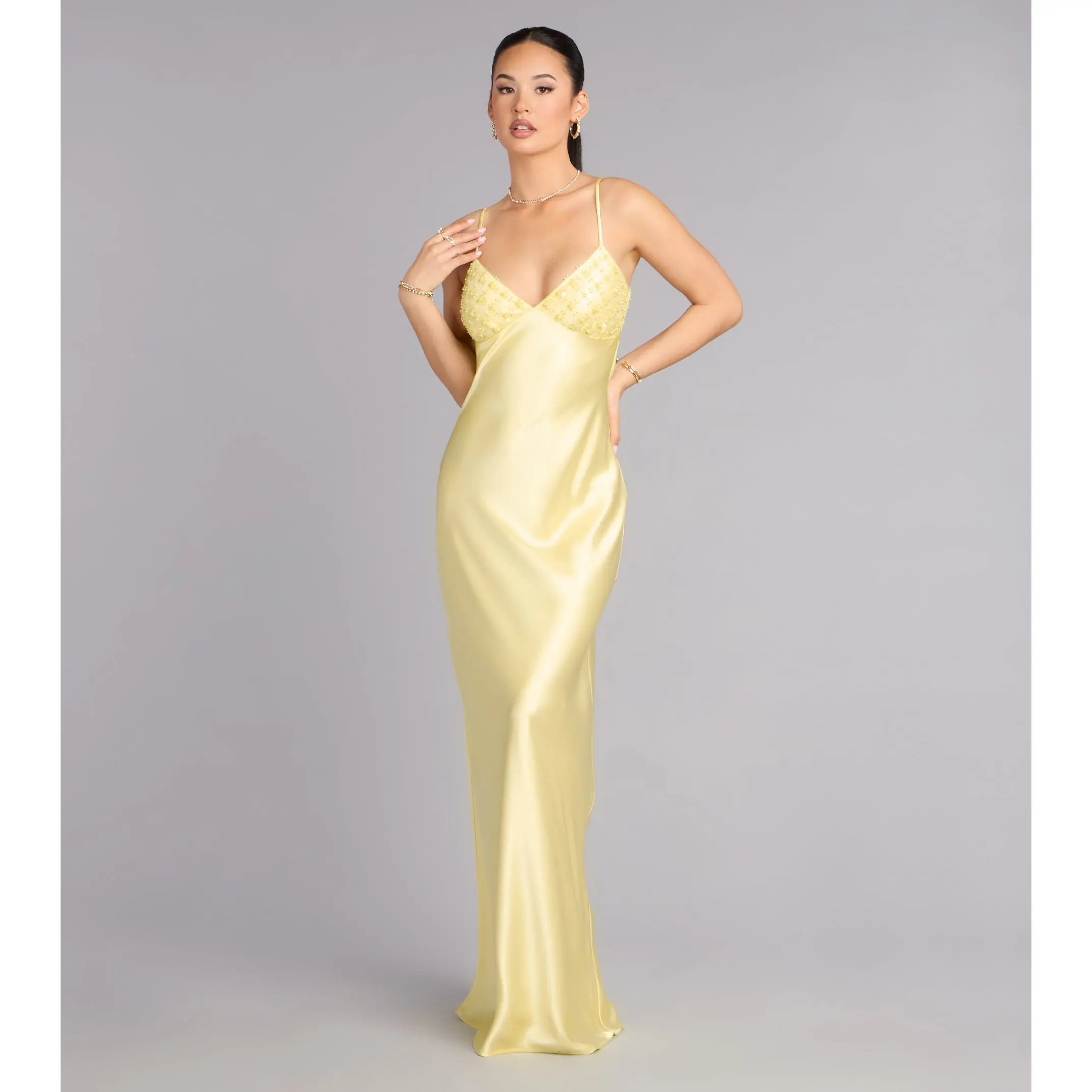 Ruby Satin Low Back Column Formal Dress