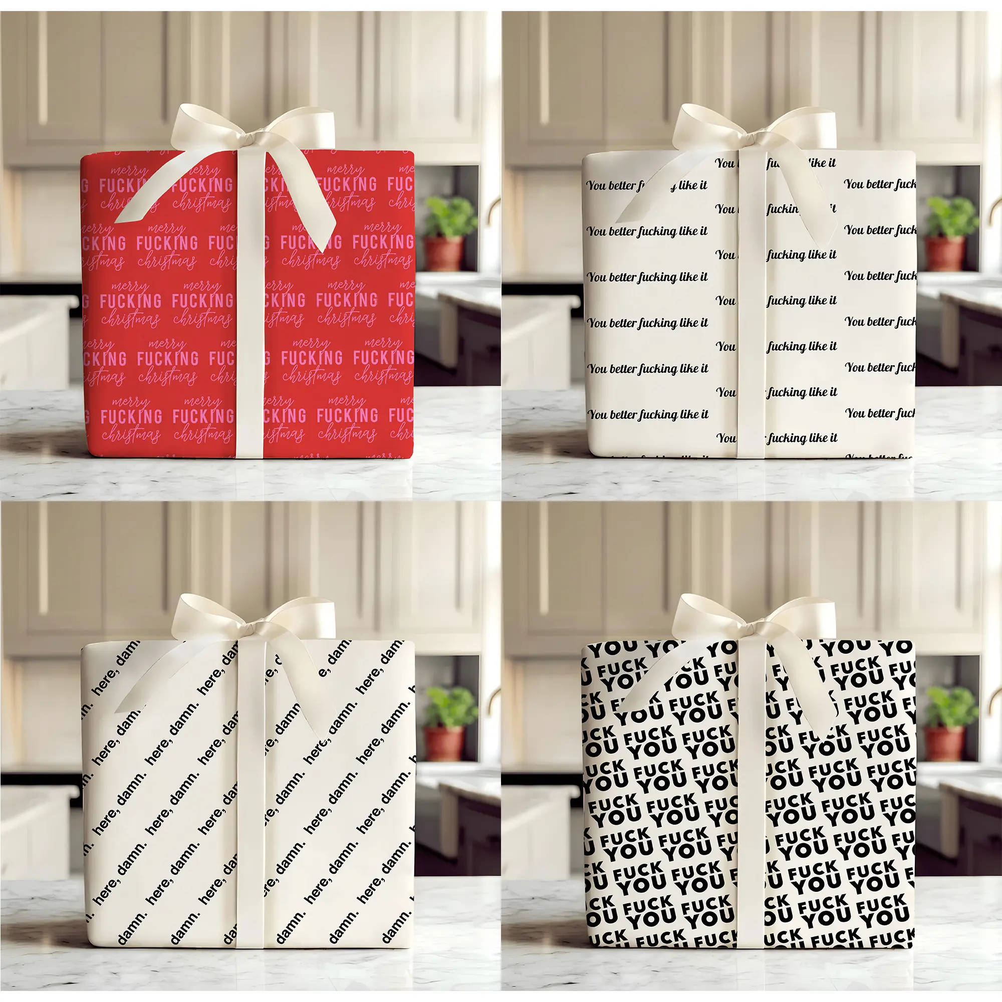 Christmas Rude Quote Wrapping Paper, Funny Adult Joke Gift Wrap, Curse Words Xmas Holiday Paper Roll, Sarcastic Gift Wrap for Friends