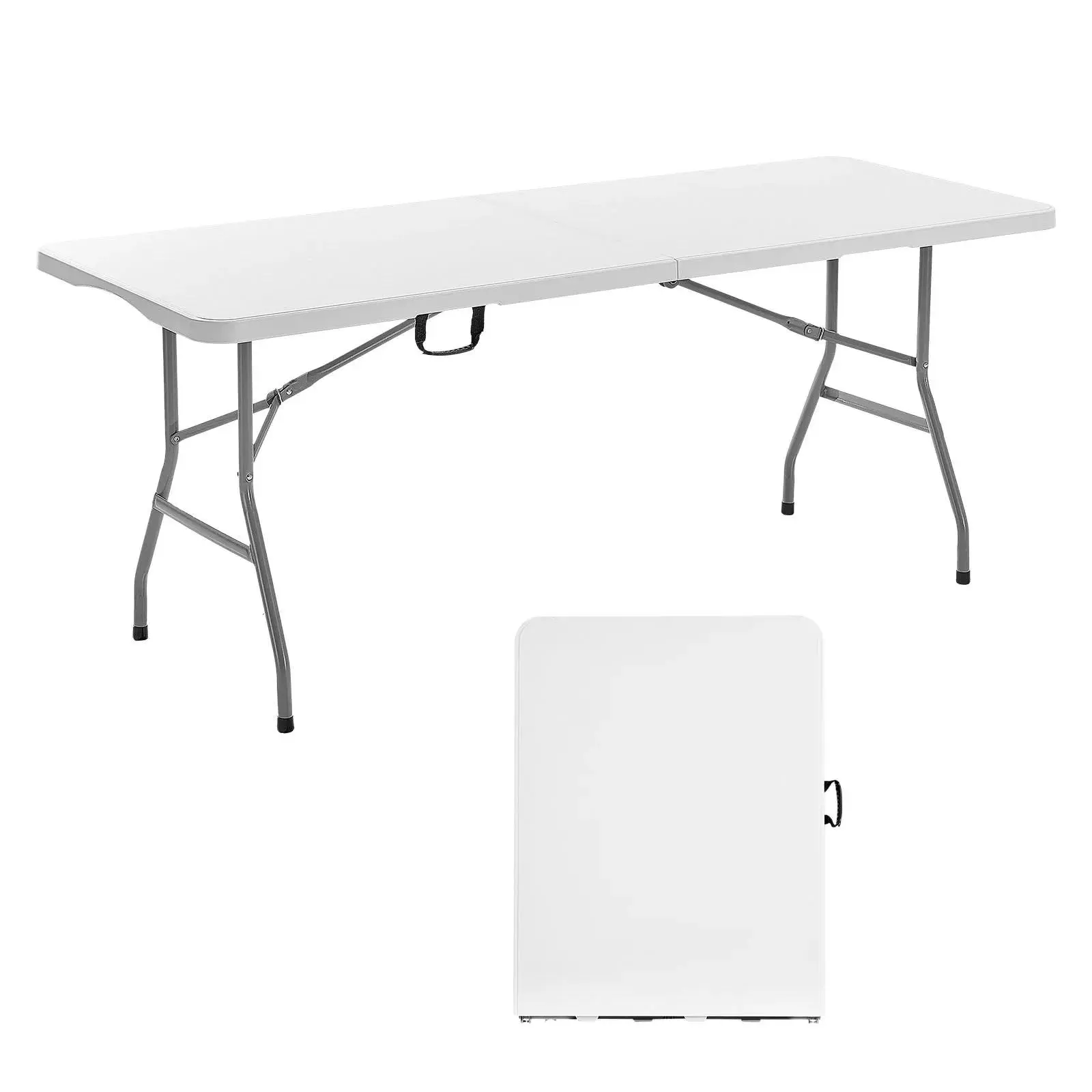 【Summerfinds】VEVOR Folding Table,  6 Ft Heavy Duty Portable Fold-in-Half Utility Table, Indoor Outdoor Plastic Rectangle Table with Built in Handle, for Party, Dining, Wedding, Events, Picnic, Camping, White