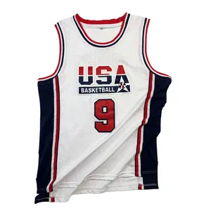 Summer sportswear American Barcelona 1992 USA #9 basketball jersey Sewing embroidery Retro basketball uniform big size Mesh breathable Casual loose sportswear Outdoor sportswear White Blue 90s Dream Team Cheap High Quality Accept mixed wholesale S-2XL