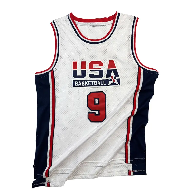 Summer sportswear American Barcelona 1992 USA #9 basketball jersey Sewing embroidery Retro basketball uniform big size Mesh breathable Casual loose sportswear Outdoor sportswear White Blue 90s Dream Team Cheap High Quality Accept mixed wholesale S-2XL