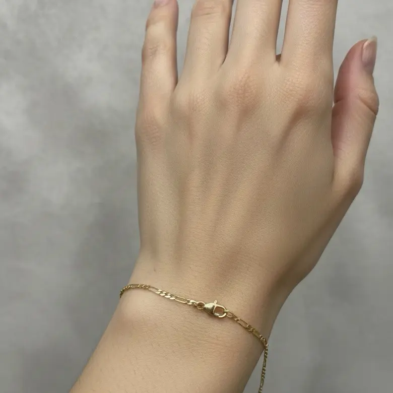 Figaro Link Bracelet 1 mm 18 cm in 14k Laminated Gold Hypoallergenic Fashion Jewelry