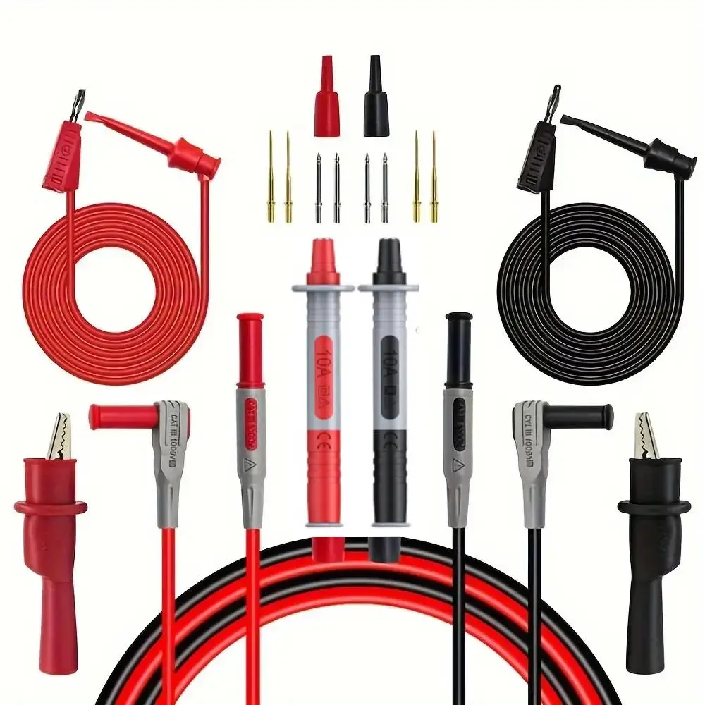 Test Lead Kit, Multimeter Test Leads Kit, 4MM Banana Plug To Test Hook Cable Replaceable Multimeter Probe Test Wire Probe Alligator Clip, Electrical M