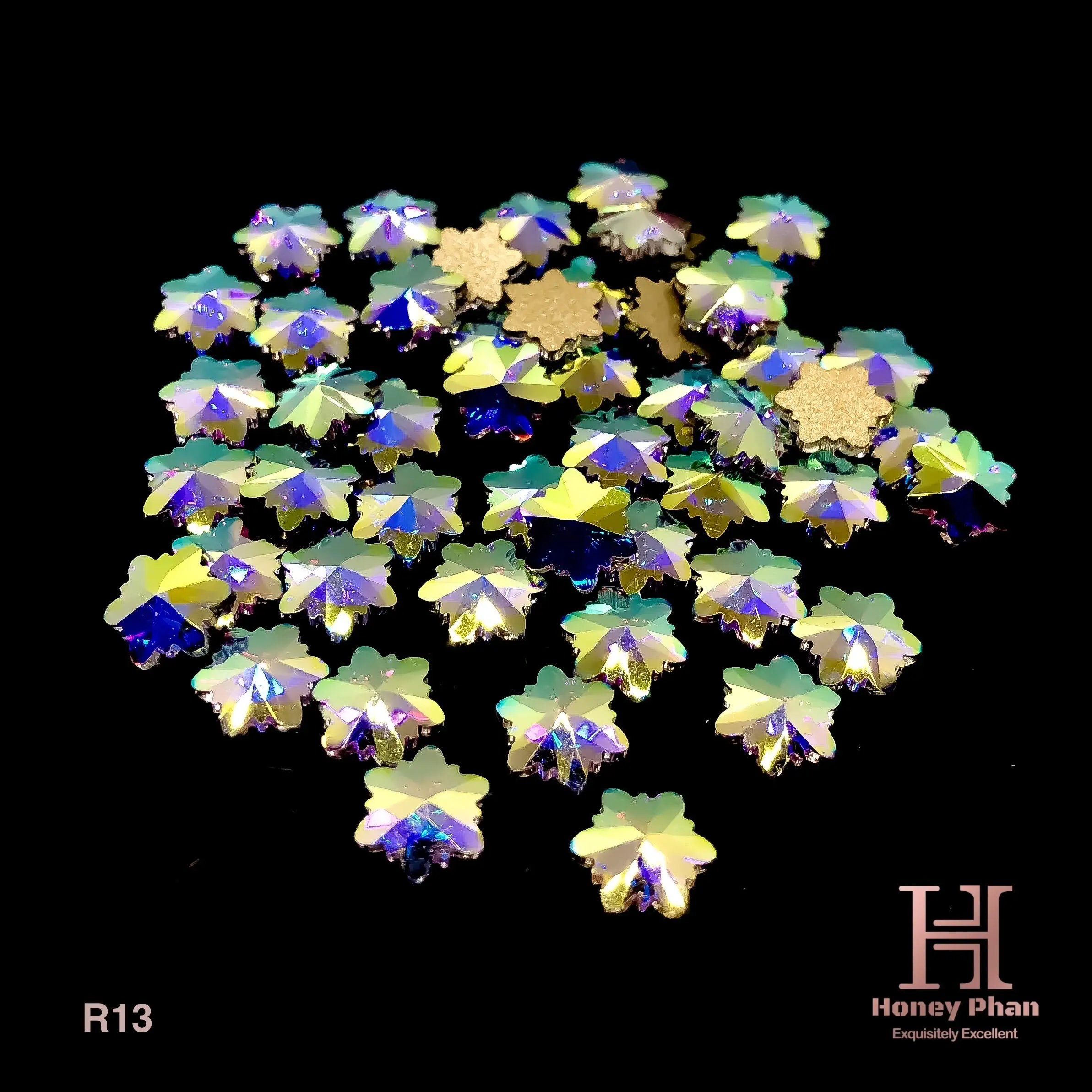 Dainty Rhinestone Snowflake Nail Art Decorations - 50pcs 8x8mm Iridescent Mirror Shine Nail Art Accessories, R13