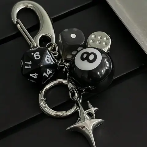 8 Ball & Dice Design Keychain, Vintage Style for Car Keys, Cool Fashion Accessories for Men & Women, Versatile Keychain Pendant, Birthday Gift, Key Rings For Car Keys