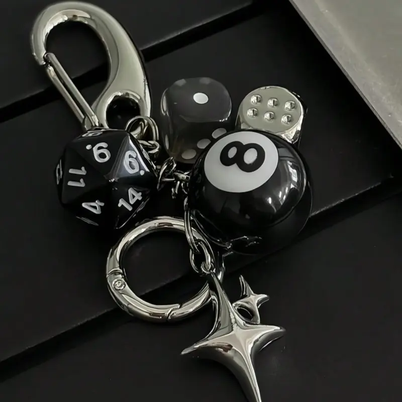 8 Ball & Dice Design Keychain, Vintage Style for Car Keys, Cool Fashion Accessories for Men & Women, Versatile Keychain Pendant, Birthday Gift, Key Rings For Car Keys