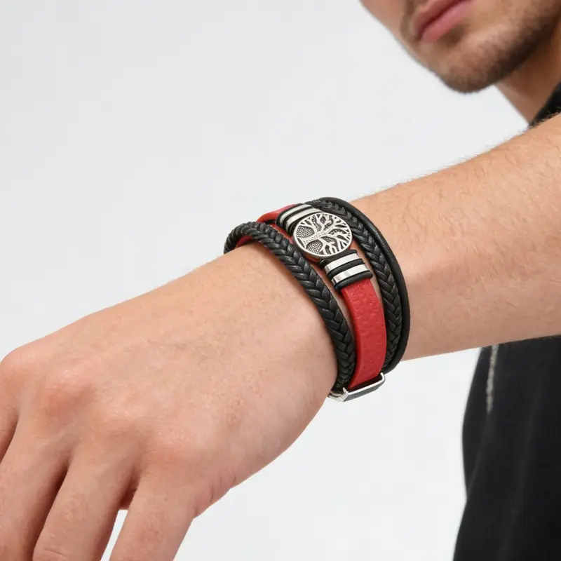 Fashion Trend Braided Pu Leather Rope Bracelet, Fashionable Bracelet Style, Casual Simple Punk Style Multi-layer Men's Bracelet for Party, Daily Clothing Decor, Jewelry for Birthday Gift