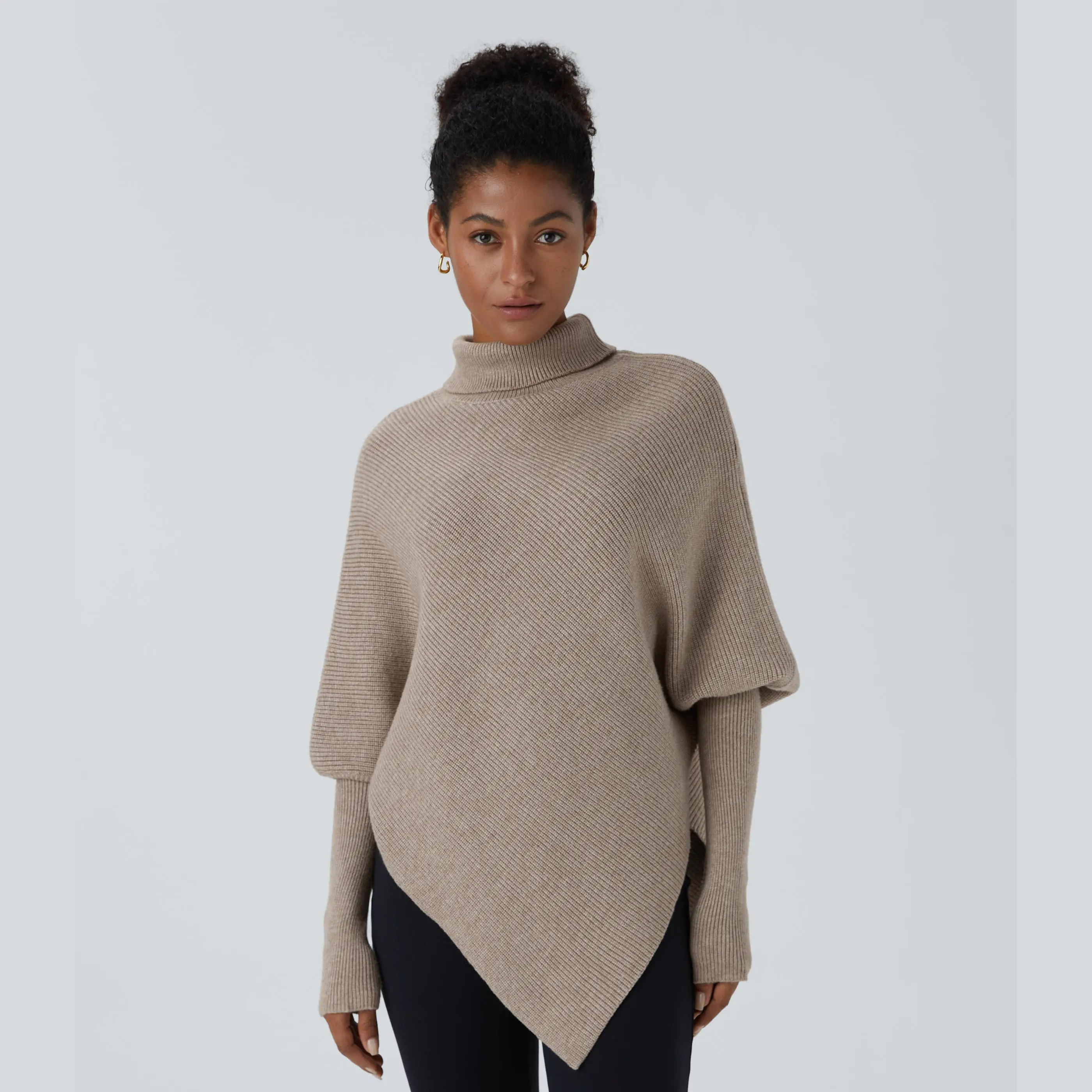 Halara Women's Elegant High Neck Long Sleeve Asymmetric Hem Nylon Garment Work Top