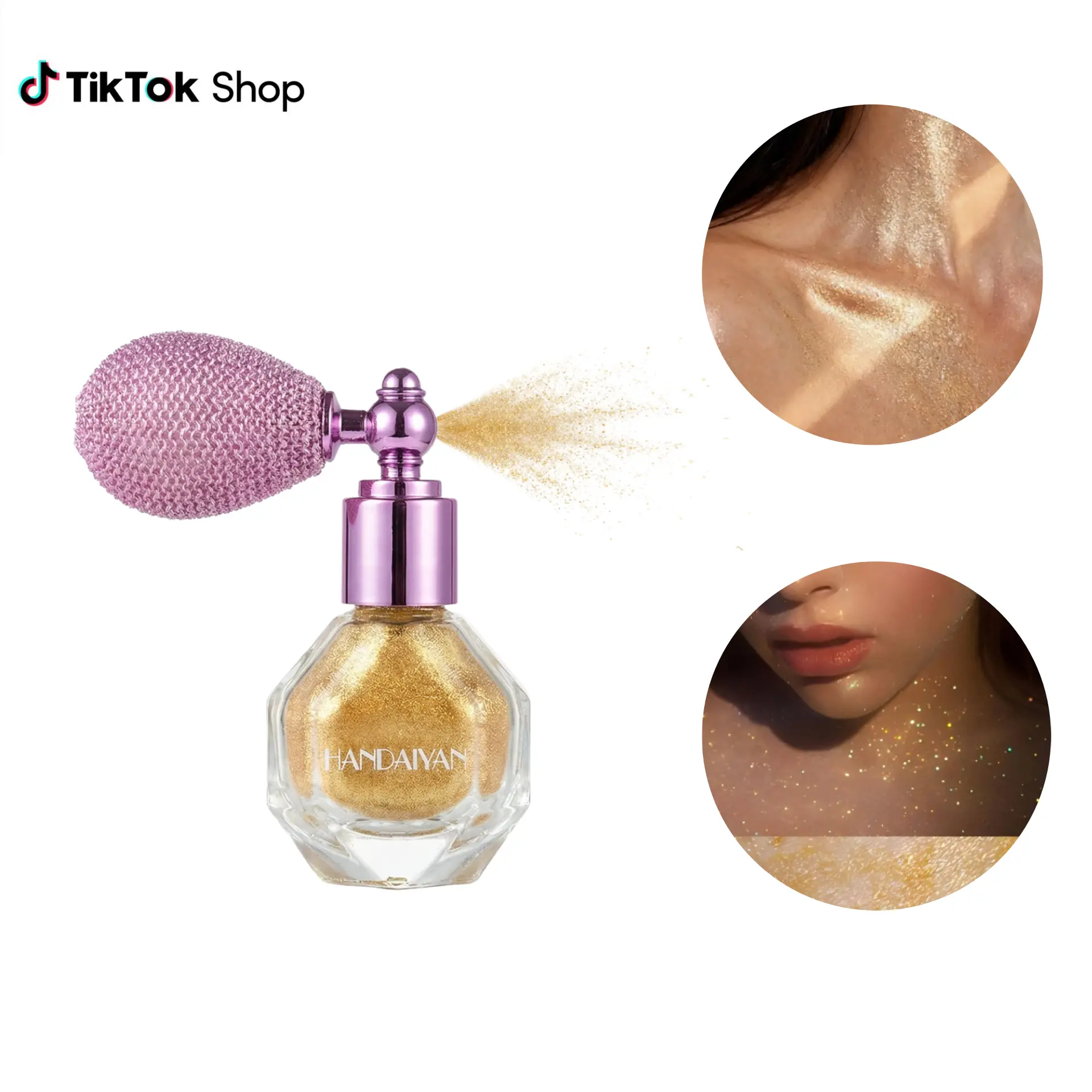 Glitter Highlighter Spray - Glow Highlighter, Body Glitter, Lightweight Long-Lasting Shine for Face, Hair & Body, Glowing Makeup for Prom Nights & Music Festivals, 2 Colors (Gold & Purple)