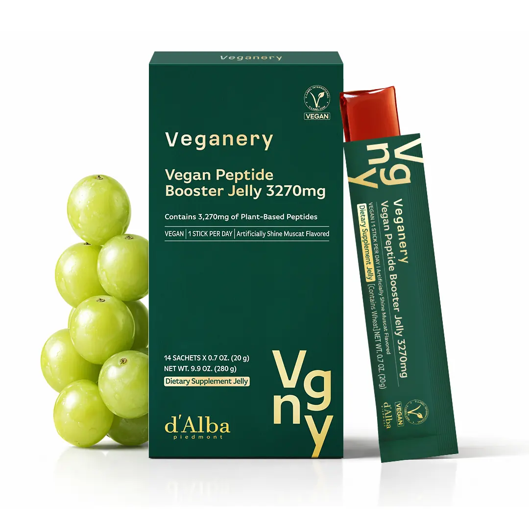 [Veganery] Vegan Peptide Booster Jelly 3270mg, Zero Sugar Shine Muscat Jelly with Vegan Collagen Peptides, Supports Daily Beauty & Wellness – 14 Sticks