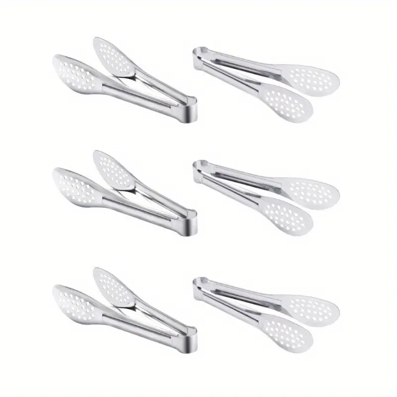6 Pack Serving Tongs Silver Tongs 7 Inch Serving Utensils Stainless Steel Serving Tongs for Salad Buffet Appetizer Dessert Tong for Food Parties