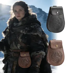 Vintage Medieval Viking Ship Waist Bag, Drawstring Closure Simple Artificial Leather Small Bag, Compact Size, Cosplay Prop Dice Wallet, Model Xinghao Bb-28-2