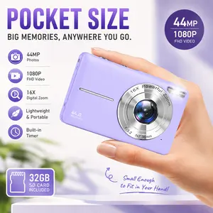 CAMKORY Portable Pocket Vlogging Digital Camera - 32GB Micro SD Card, Wrist Strap, Self-Timer, Anti-Shake, 16X Zoom, 1080P FHD, 44MP Point & Shoot for Daily Photography, Cool Mini Gadgets for Purse Digital Cameras, Teenage Boy Girl Gifts