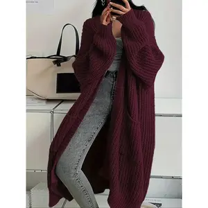 Women’s Oversized Open-Front Long Cardigan, Chunky Knit Solid-Color Sweater Coat, Soft Warm Outerwear for Fall and Winter, Casual Duster for Women