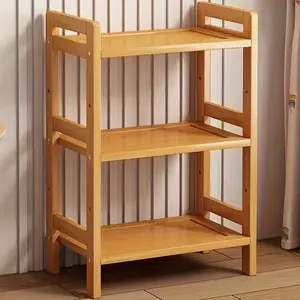 1PC Bamboo 3-Tier Storage Shelf - Adjustable Vertical Organizer for Kitchen Cabinet, Bathroom Counter, Desk, Bookshelf or Shoe Rack, Space-Saving Freestanding Rack