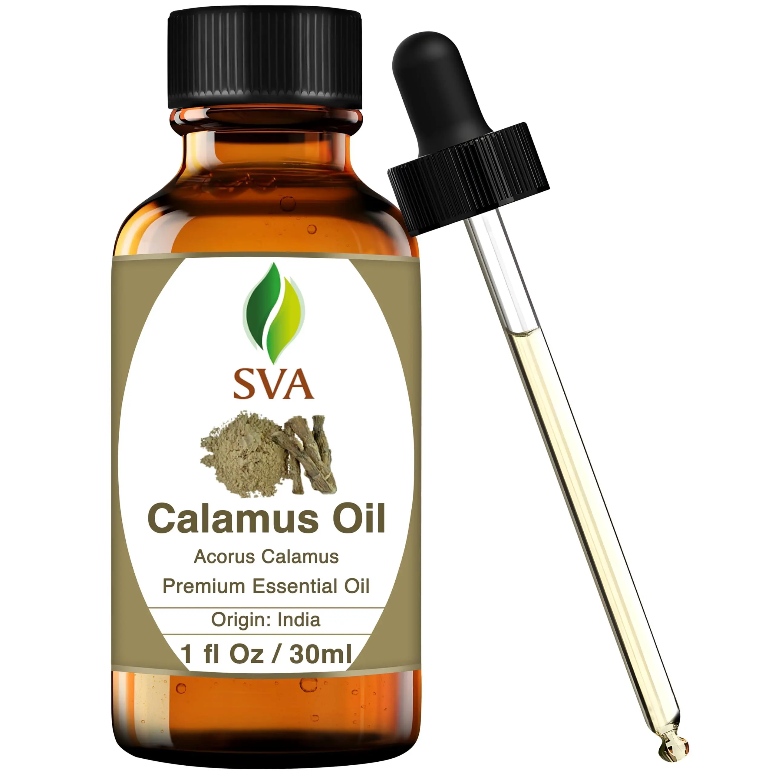 SVA Calamus Essential Oil (1 Fl Oz) for Diffuser, Hair Care, Face, Skin Care, Aromatherapy, Scalp and Body Massage, Soap and Candle Making with Dropper