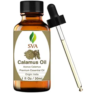 SVA Calamus Essential Oil (1 Fl Oz) for Diffuser, Hair Care, Face, Skin Care, Aromatherapy, Scalp and Body Massage, Soap and Candle Making with Dropper