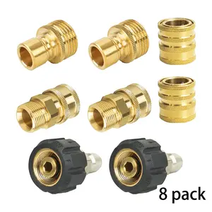 Wellfamily Pressure Washer Adapter Set, Quick Disconnect Kit With M22 Metric Male Thread Quick Connector, M22 Swivel to 3/8'' Quick Connect, 3/4" to Quick Release, 8 pack
