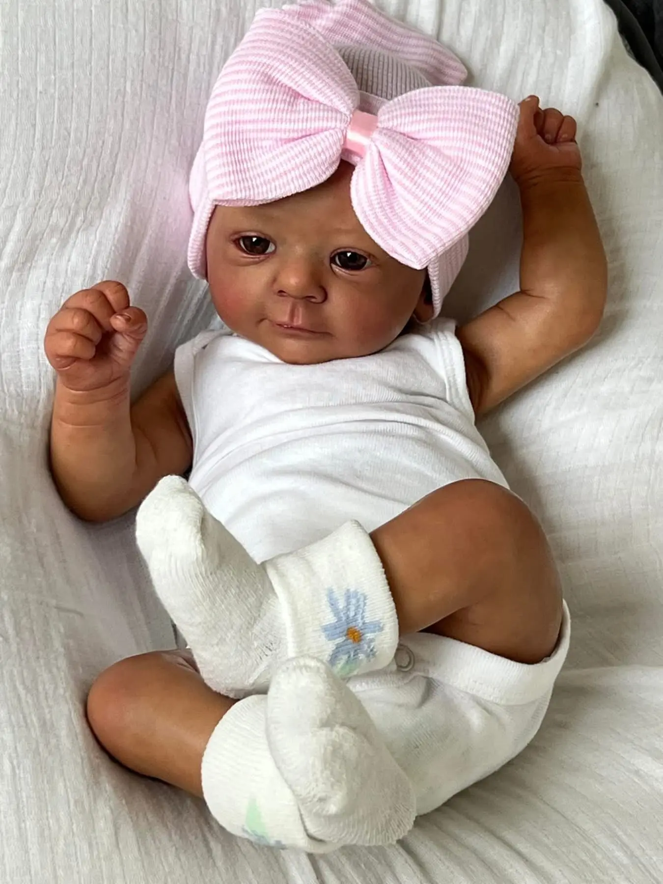 19-inch Hand-Painted Reborn Baby Doll - Lifelike African American, Deep Skin Tone, Open Eyes, Cloth-Vinyl Body, Collectibles, Soft Cuddly Gift for Imaginative Play with Accessories, 19rbg, 19 inch, Unisex
