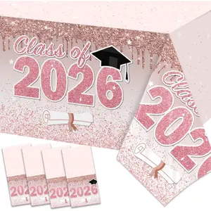 Pink Graduation Decorations Class of 2026 Tablecloth,4 Pieces 2026 Graduation Party Tablecloth, Class of 2026 Decorations Plastic Disposable Table Cover Party Supplies