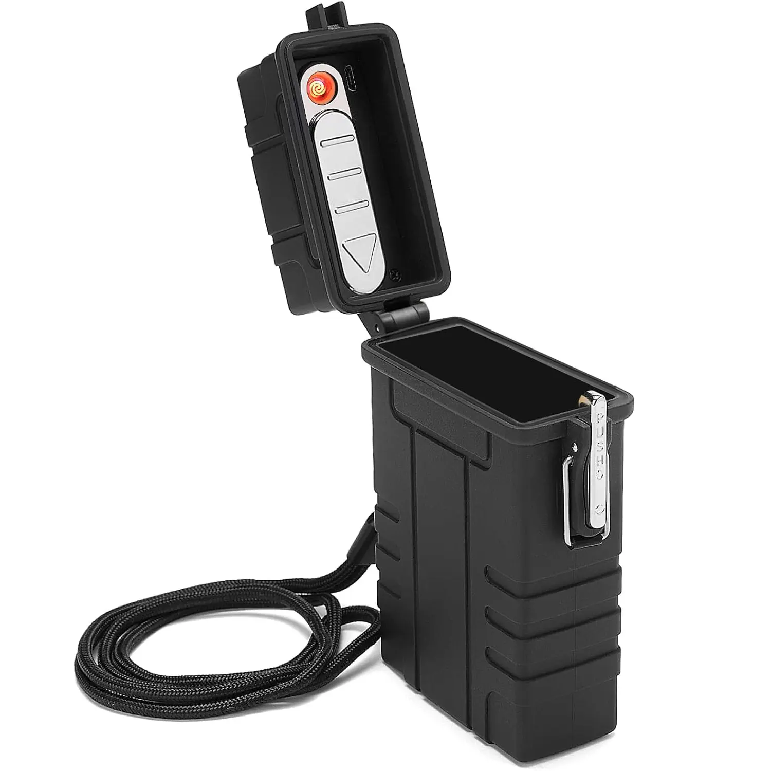 Outdoor Rechargeable Waterproof Lighter Holder - ABS Plastic Hard Shell, Built-in USB Electronic Ignition, Crash-Resistant, Easy to Seal, King Size Fit Men's Home Supplies Accessory