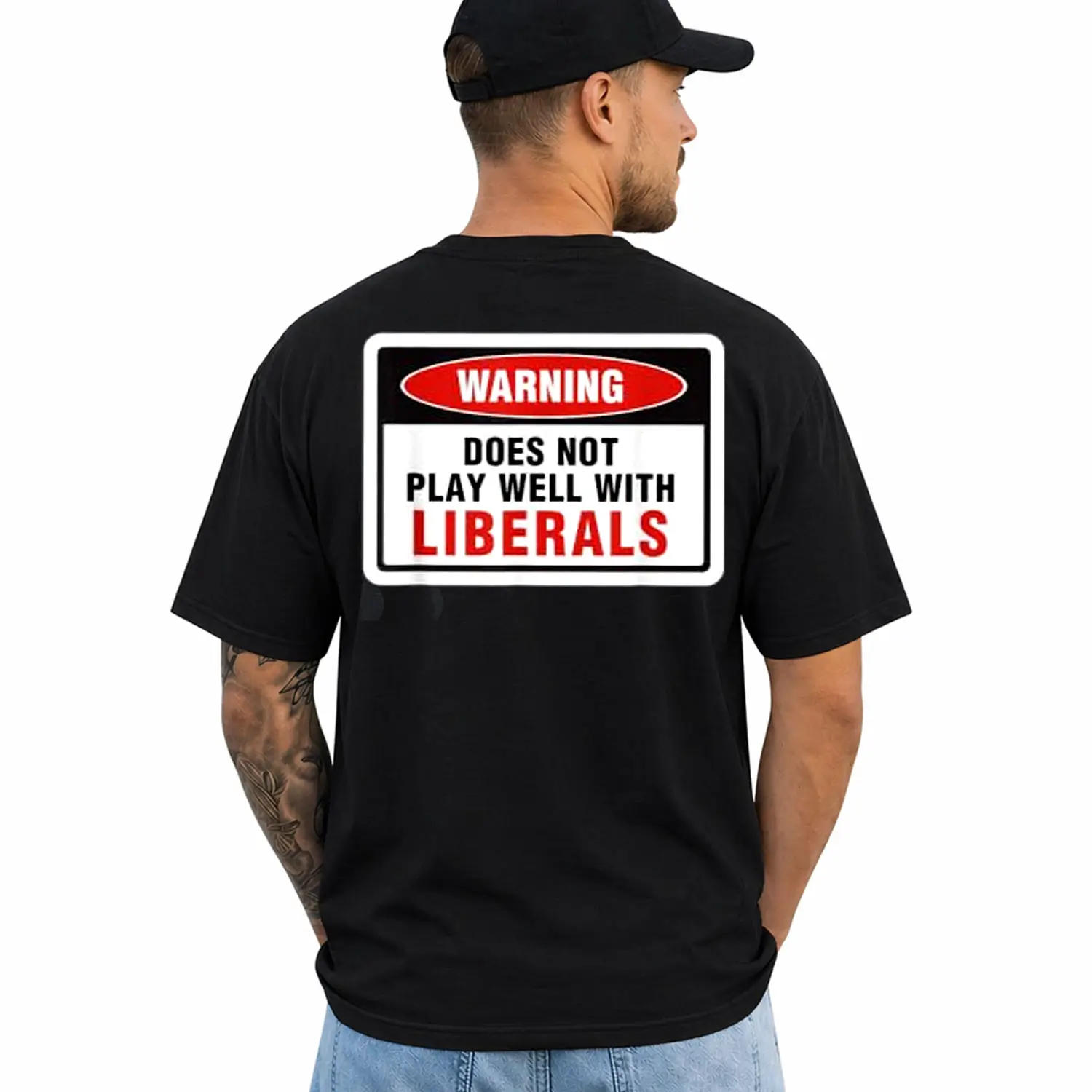 Anti Liberal Republican Does Not Play Well with Liberals T-Shirt, Retro Anti Liberal Lightweight Cotton Tee, Unisex Fashion Style, Short Sleeve Printed Graphic Shirt, Daily Casual Cotton Menswear