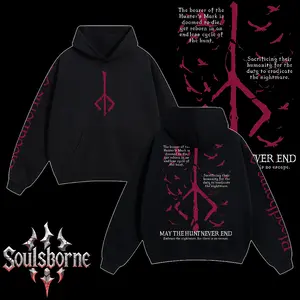 [Soulsborne Style] Vintage May the Hunt Never End - Bloodborne Unisex Hoodie, Soulsborne Gaming Apparel, Game Shirt, Video Game Clothes, Boy Merch, Gift For Him, Gift For Her, Soulslike Streetwear