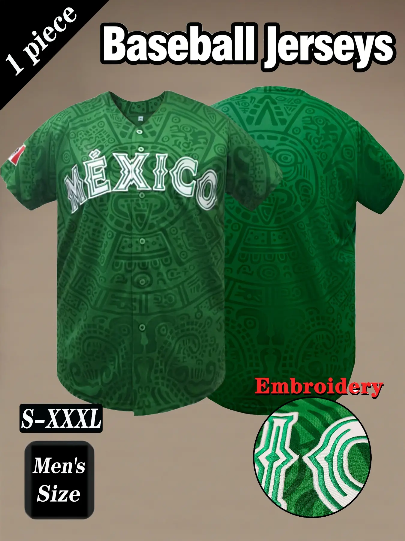Mexico baseball jersey embroidered daily casual short sleeved V-neck comfortable breathable baseball shirt button cardigan suitable for outdoor sports, street fashion hip-hop outfit Fashion Jerseys for men and women Athletic Active Tops