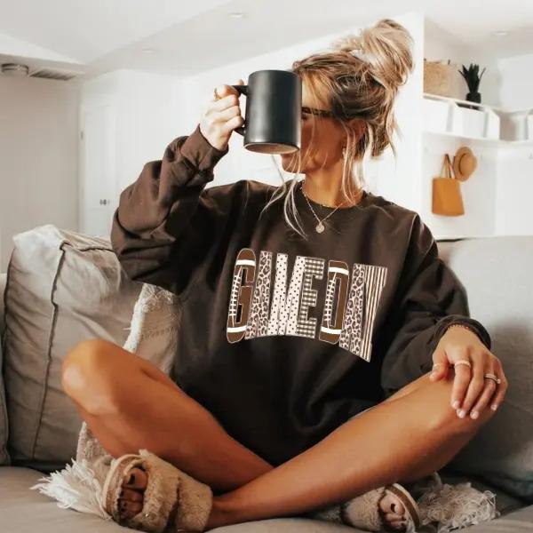 Preppy Football Game Day Sweatshirt, Touchdown Football Mom Shirt, Leopard Checkered Gingham Graphic
